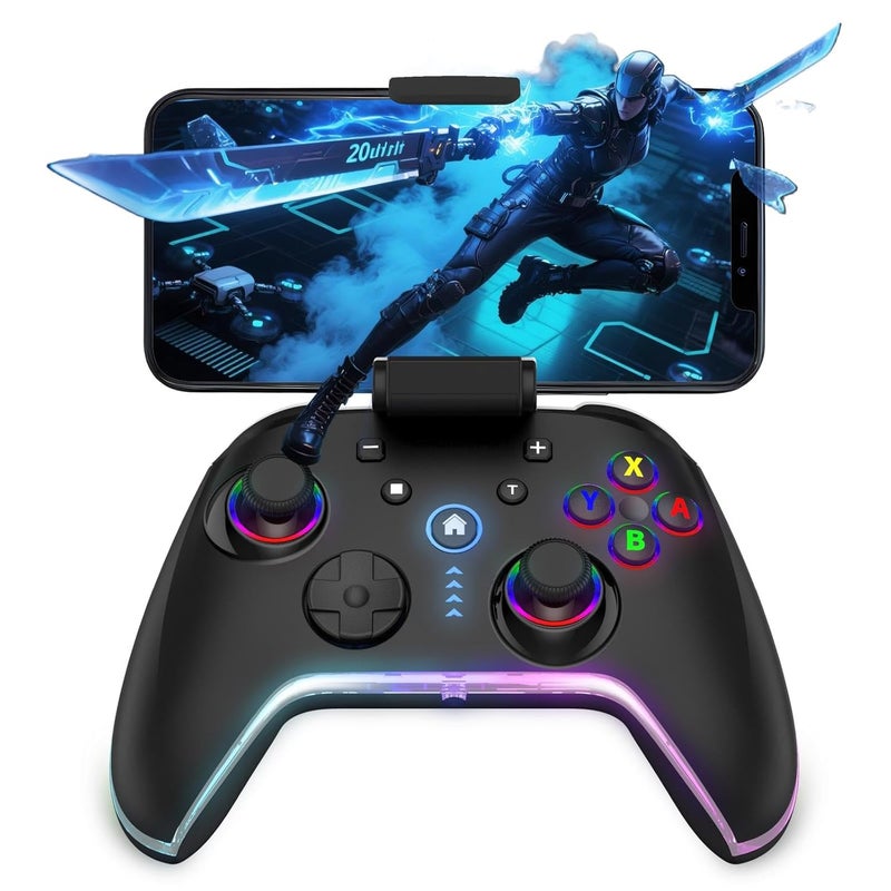 Bcofo Wireless Mobile Game Controller for iOS/iPhone/Android/Cell Phone/Switch/Laptop, Gaming Gamepad with Phone Clip for Gamers, Hall Effect Triggers, Wired PC Control, with RGB LED Lighting/Vibration/6-Axis Gyro/Turbo (Black) - Image 1